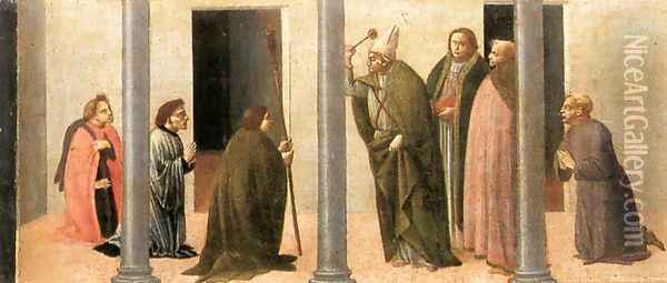Predella: Consecration of the Church of the Innocents 1488 Oil Painting - Bartolomeo Di Giovanni