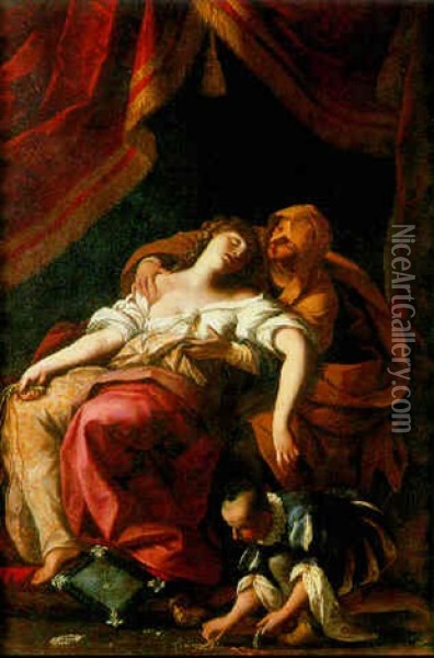 La Maddalena Penitente Assistita Da Un'ancella E Da Un Paggio Oil Painting - Domenico Maria Canuti