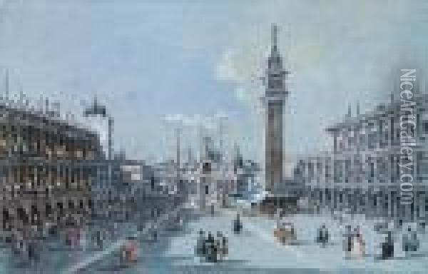 Venice, A View Of Piazza San 
Marco Looking East Towards The Basilica Di San Marco And The Campanile Oil Painting - Giacomo Guardi