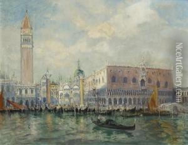 Venedig - Blick Vom Bacino Auf Die
 Piazzetta Und Den Dogenpalast. Oil Painting - Otto Hammel