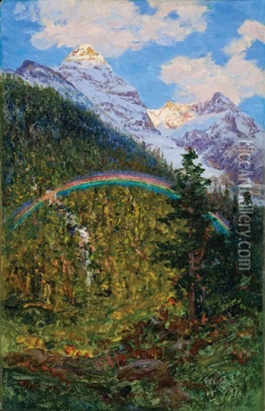 Western Mountainous Landscape With Rainbow Oil Painting - Walter Launt Palmer