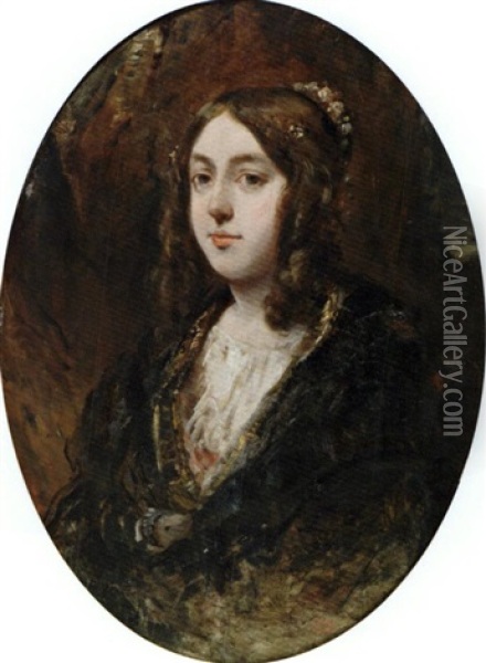 Portrait De Madame Isabey Oil Painting - Louis-Gabriel-Eugene Isabey