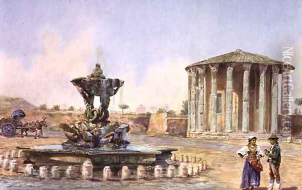 The Temple of Vesta in Rome, late 19th century Oil Painting - Antonio Colli