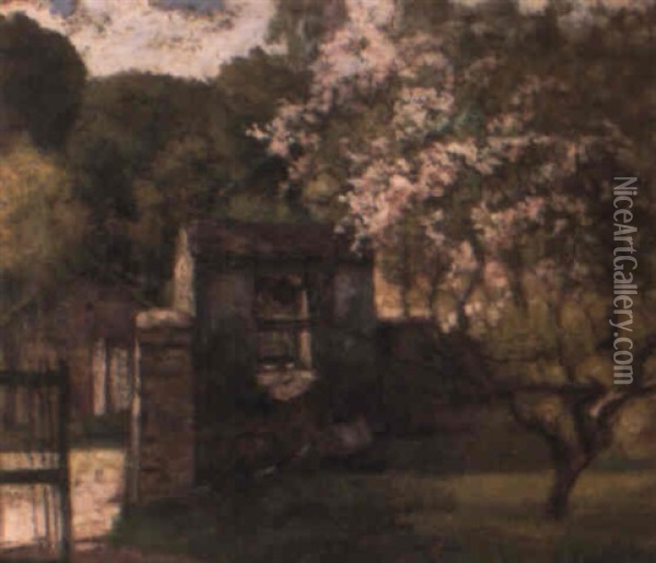 Cerisier En Fleurs Pres Du Puits Oil Painting - Victor Charreton