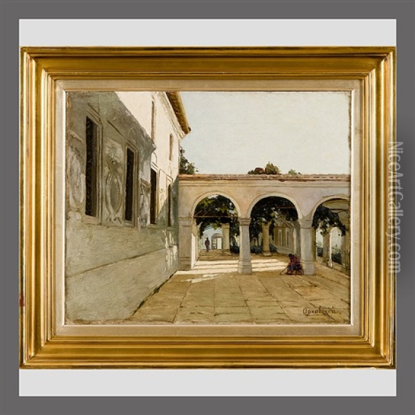 In The Shadow Of The Palace In Italy Oil Painting - Vladimir Donatovitch Orlovsky