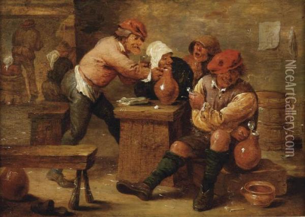 Ii Peasants Drinking And Smoking In An Inn Oil Painting - David The Younger Teniers
