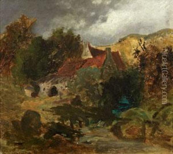 Landschaftsimpression Mit Gehoft Im Gebirge Oil Painting - Carl Ernst Morgenstern