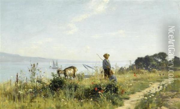 Young Herdsman Before Lake Geneva. Oil Painting - Leon Gaud