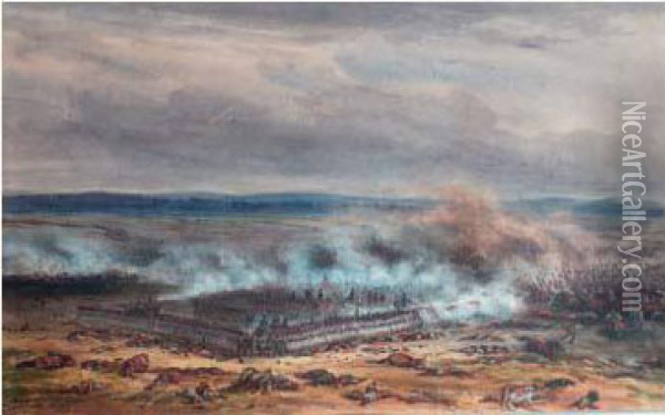 L'attaque Du Carre De La Brigade Pellet A Leipzig Le 16 Oct. 1813 Oil Painting - Theodore Jung