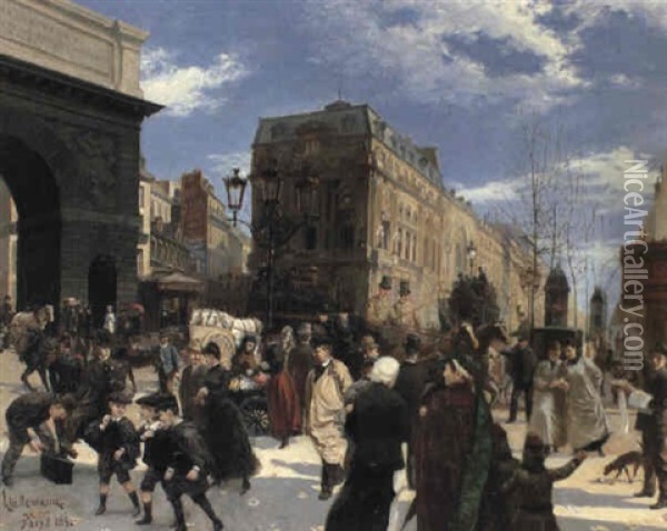 Les Grands Boulevards, La Porte St. Martin, Paris Oil Painting - Emil Lindemann