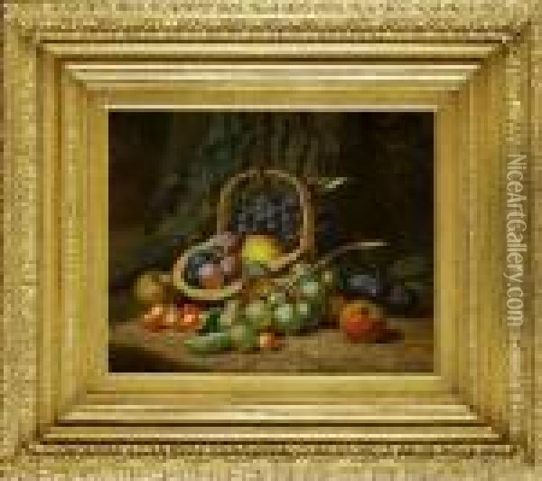 Still Life With Fruit And Basket; Still Life With Fruit Oil Painting - Charles Thomas Bale