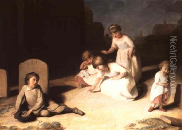 Children Reading The Inscription On Their Mother's          Gravestone Oil Painting - Richard Morton Paye