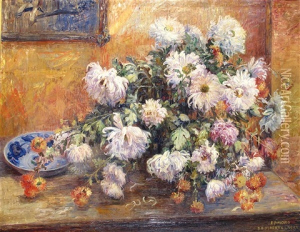 Still Life Of Chrysanthemums Oil Painting - Edmond De Maertelaere