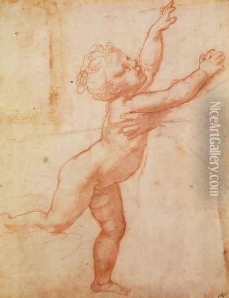 Nude Child with Open Arms Oil Painting - Giulio Romano (Orbetto)