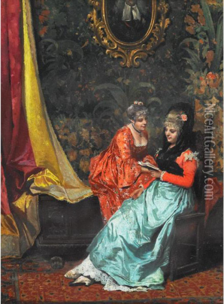 Elegant Ladies Reading A Captivating Story Oil Painting - Paolo Mei