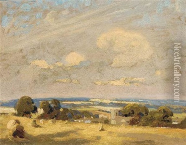 Summer Landscape With A Village Church Oil Painting - Frederick Hall