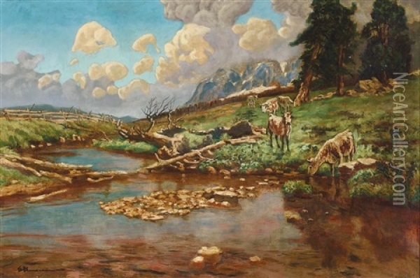 Alpenweide Am Zirbitzkogel Oil Painting - Eduard Ameseder
