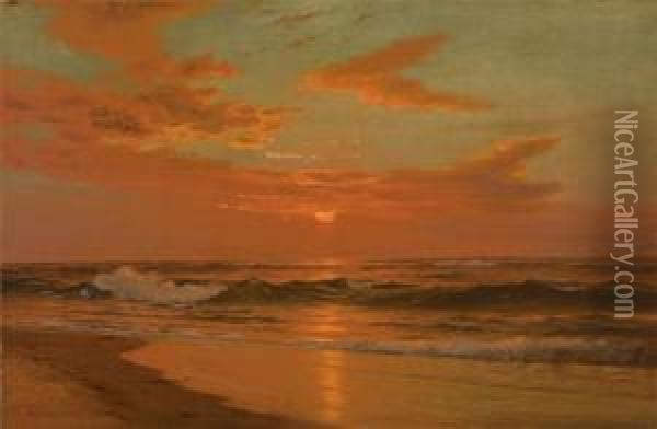 Luminous Coastal Sunset Oil Painting - Warren W. Sheppard