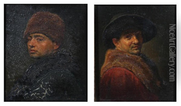 Portrait Of A Gentleman Wearing A Russian Fur Cap (+ A Gentleman Wearing A Broad-brimmed Hat; Pair) Oil Painting - Herbert Johnson Harvey