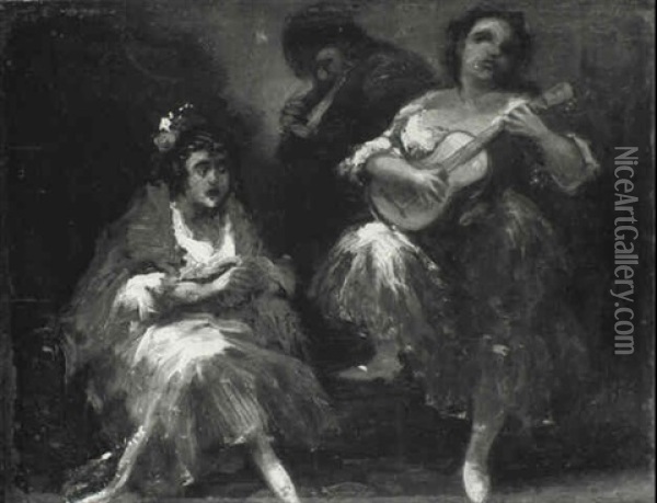 Spanish Musicians In An Interior Oil Painting - Eugenio Lucas Velazquez