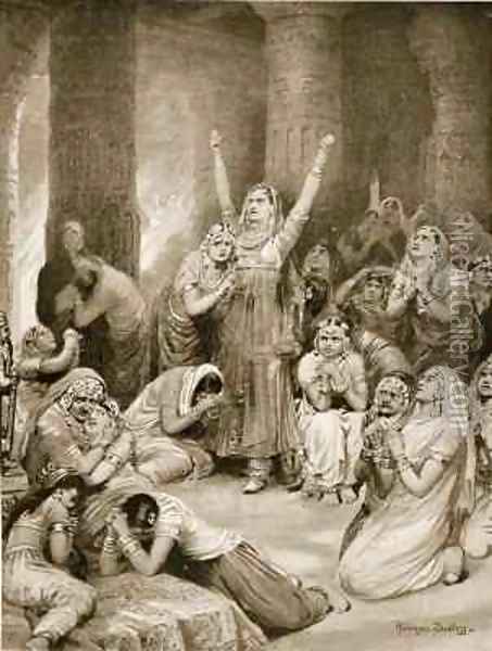 The Rajput ceremony of Jauhar holocaust Oil Painting - Ambrose Dudley