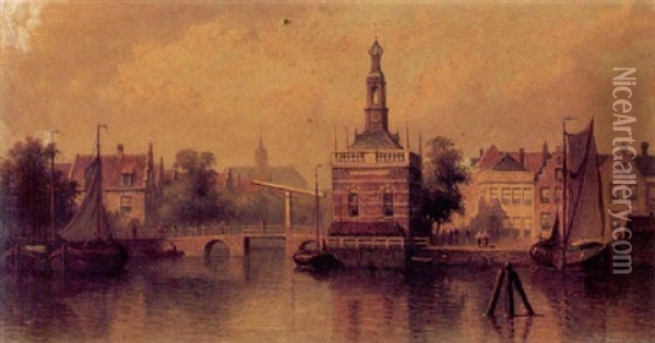 A Canal Scene In Amsterdam Oil Painting - Eduard Alexander Hilverdink