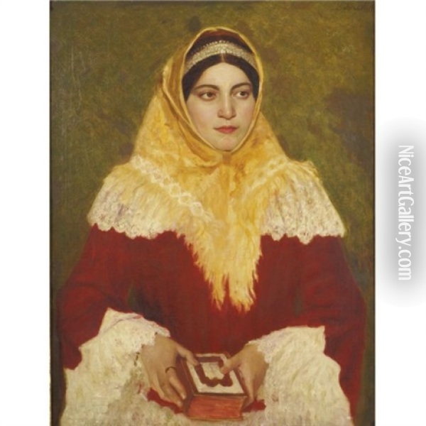 Portrait Of A Jewish Woman Holding A Prayer Book Oil Painting - Lazar Krestin