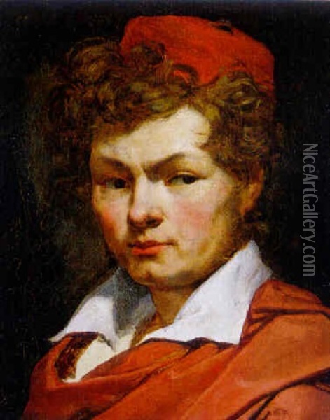 Study Of A Young Man With An Open-necked White Shirt, A Red Cloak And Red Hat Oil Painting - Theodore Gericault
