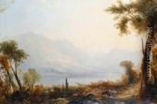 View Of An Italian Lake Oil Painting - James Baker Pyne