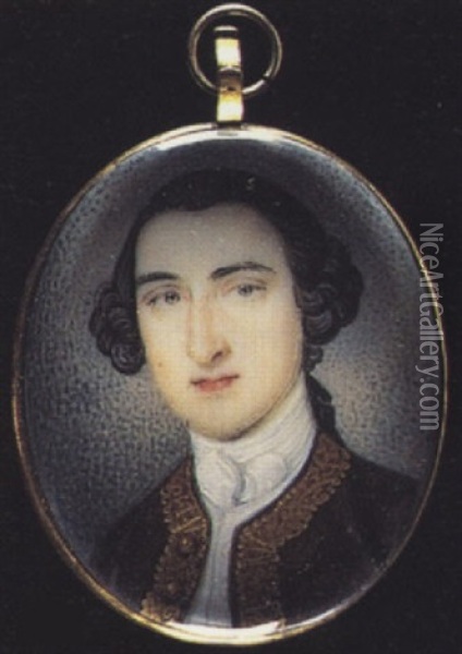 A Nobleman Wearing Brown Coat With Gold Embroidered Edging, White Waistcoat And Stock, His Hair En Queue And Tied With A Black Ribbon Oil Painting - Peter Paul Lens