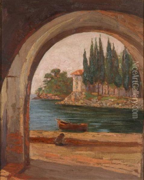 Portico Sul Lago Oil Painting - Lazzaro Luxardo