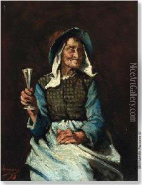 'the First Glass Of Champagne' Oil Painting - Josse Impens