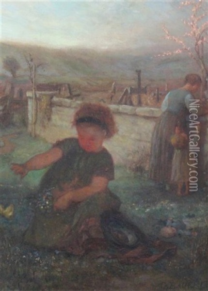 Children Picking Flowers Oil Painting - Carl Wilhelm Friedrich Bauerle