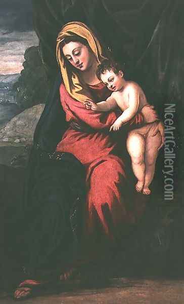 Madonna and Child Oil Painting - Domenico Tintoretto