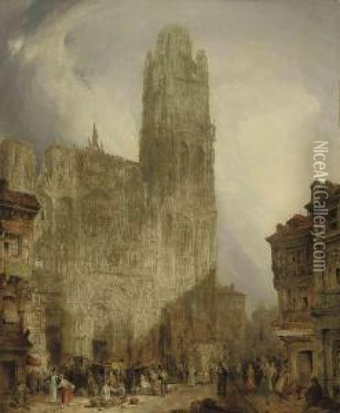 West Front Of Notre Dame Cathedral, Rouen 1 Oil Painting - David Roberts