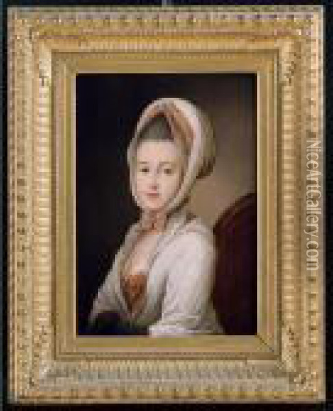 Ritratto Di Dama Seduta, A Mezza Figura, Vestita Di Bianco Con Fiocchi Rosa Oil Painting - Antoine Vestier