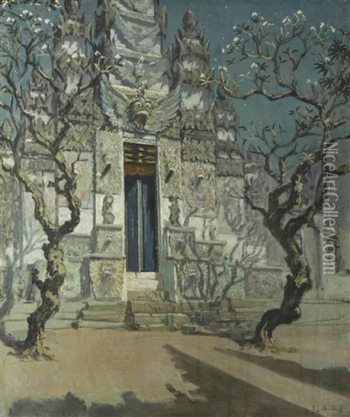 A Moonlit Temple Oil Painting - Carel Lodewijk Dake the Younger