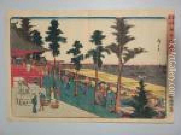 Le Temple Myojin A Kanda Oil Painting - Utagawa or Ando Hiroshige