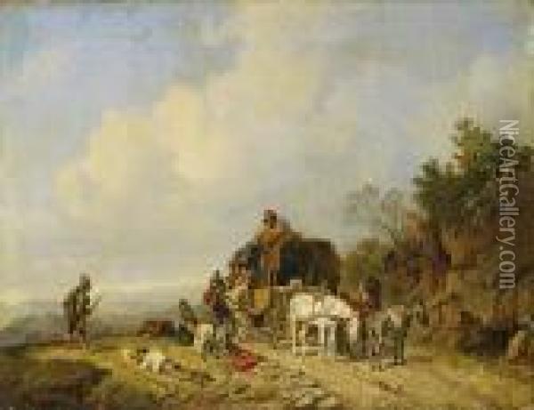 Uberfall Auf Einekutsche Oil Painting - Heinrich Burkel