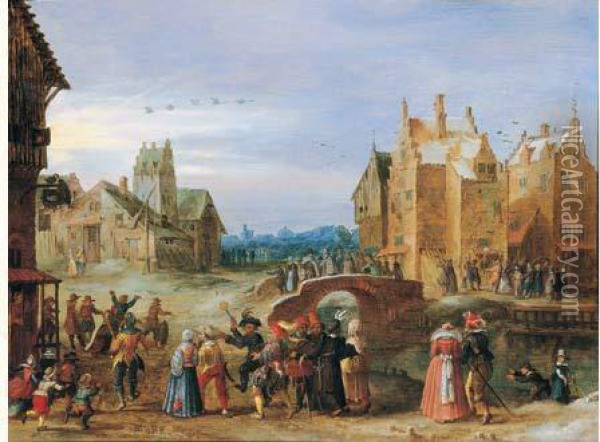 Scene De Carnaval Dans Une Ville Des Flandres Oil Painting - Govert Jansz.