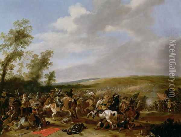 Battle Scene at Lutzen between King Gustavus Adolfus of Sweden against the Troops of Wallenstein 1632 Oil Painting - Anthonie Palamedesz