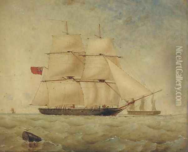 H.M. brig Sea Lark running inshore Oil Painting - Thomas Goldsworth Dutton