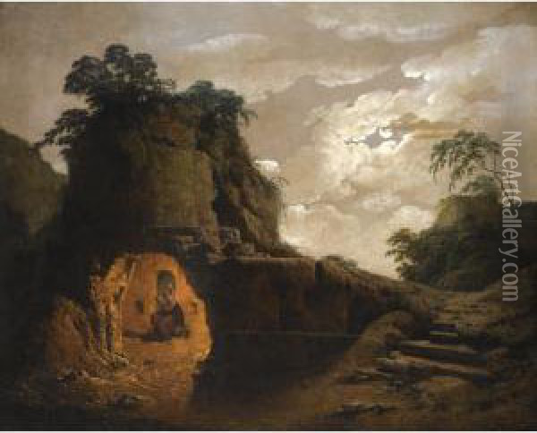 Virgil's Tomb By Moonlight Oil Painting - Josepf Wright Of Derby