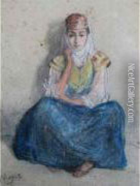 Femme Juive D Alger Assise. Oil Painting - Edouard Moyse