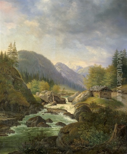 Alpenlandschaft Mit Wildbach Oil Painting - Carl Ludwig Friedrich Wagner