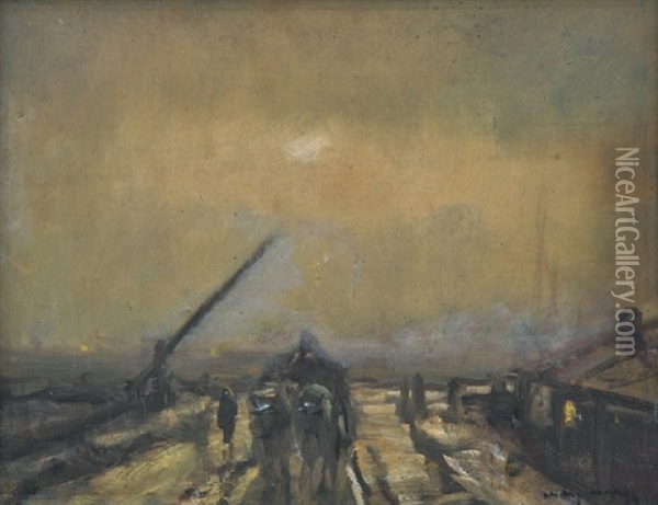 Crossing At Dusk Oil Painting - Laszlo Mednyanszky