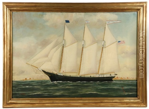 Ship's Portrait Of The Three-mast Schooner Oil Painting - William Pierce Stubbs