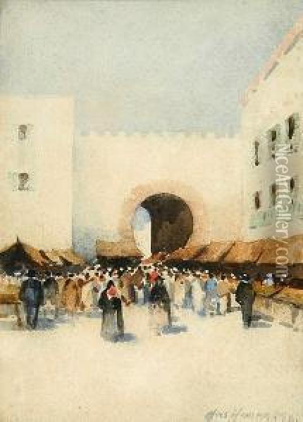 North African Market Scene Oil Painting - Hans Nicolaj Hansen