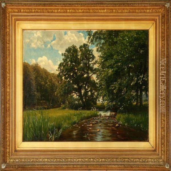 Stream Through Aforest Oil Painting - Christian Zacho