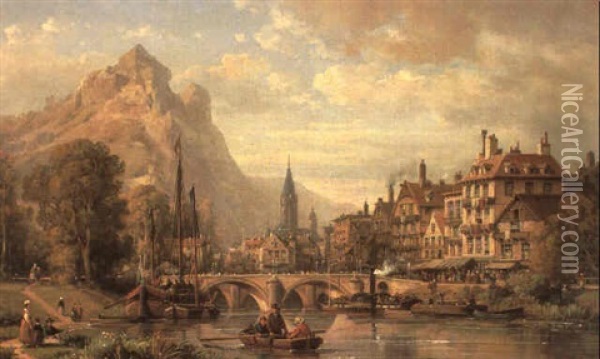 A View Of Lucerne Oil Painting - Charles Euphrasie Kuwasseg